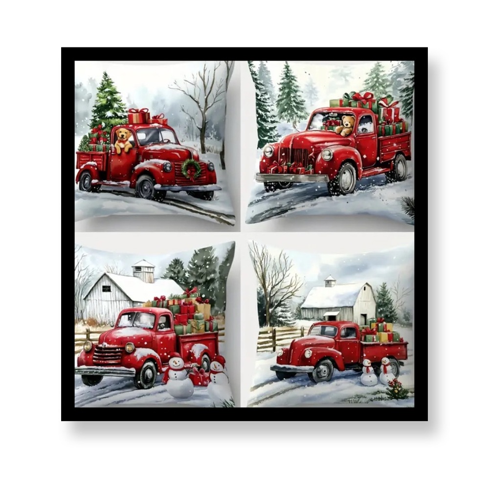 (New in Bag) Festive Red Truck Holiday Pillow Covers